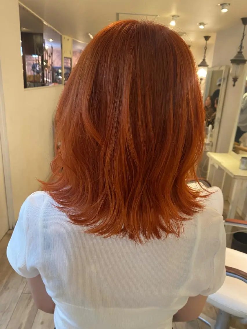 ミディアム カラー オレンジ 韓国風ヘア 早朝、日祝セット🉑 TSUBASAのヘアスタイル