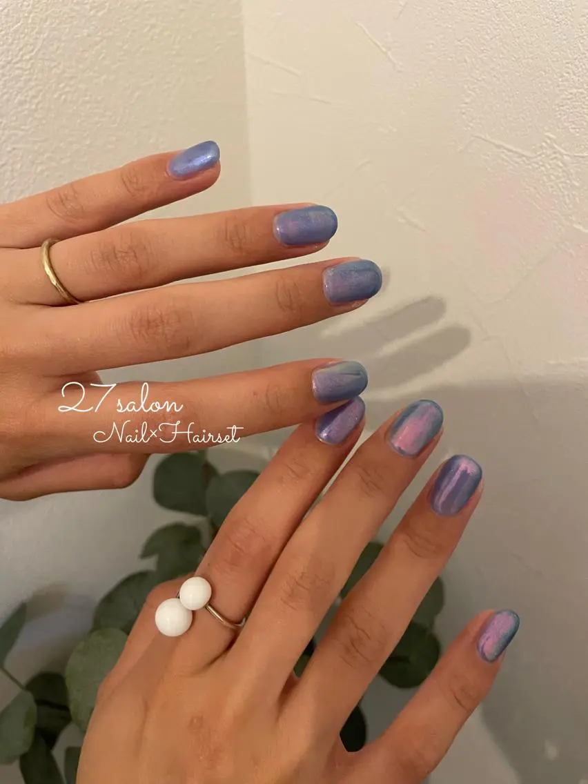 ネイル オーロラネイル 氷ネイル・うるうるネイル 27salon yuinaのネイルデザイン