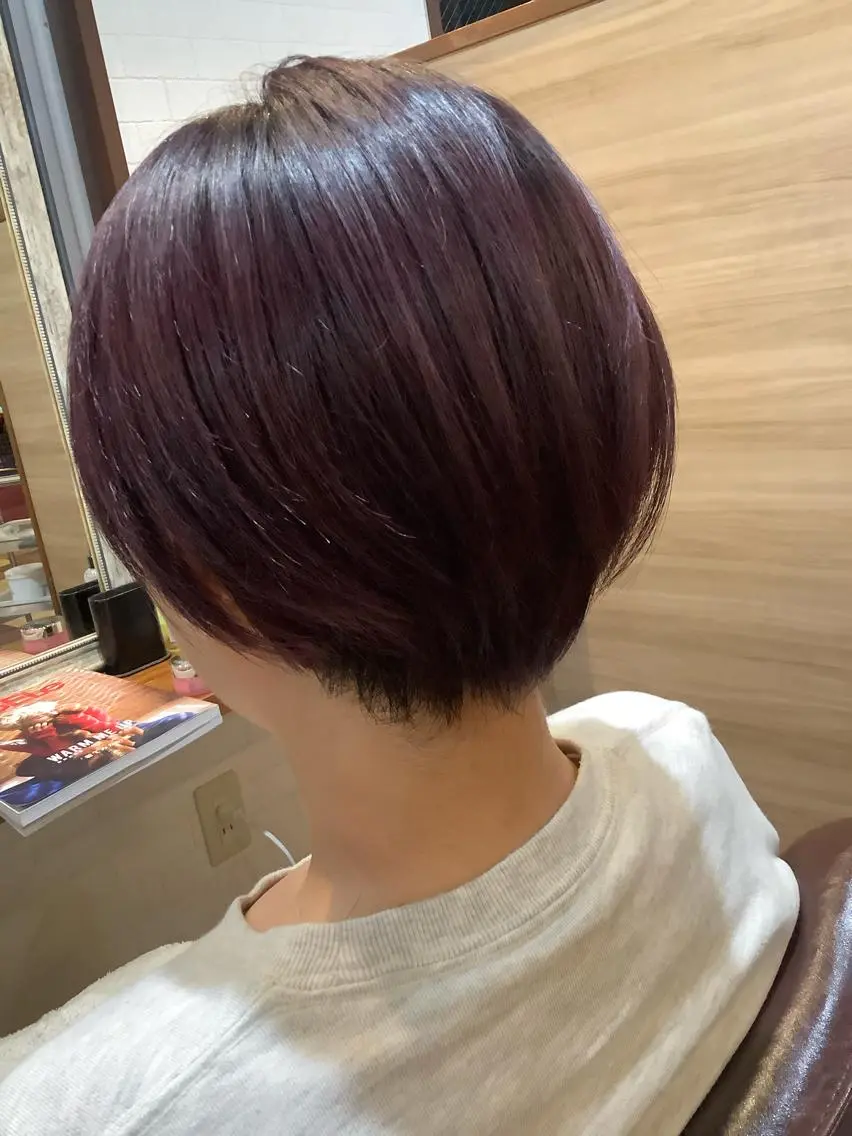 ショート カラー ボルドーカラー 稲田 全将のヘアスタイル
