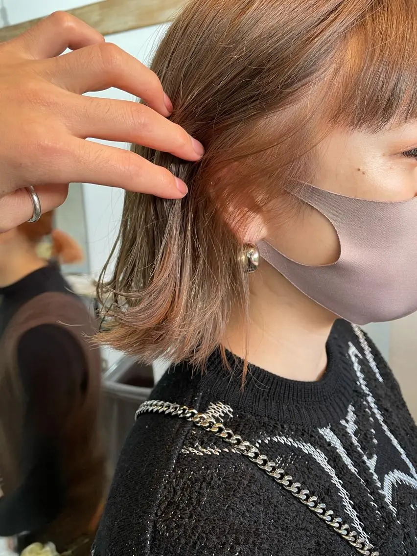 ミディアム カラー ベージュカラー ミルクティーベージュ ヘアカラー トリートメント パーマ/透明感カラー /ボブ/吉田一生のヘアスタイル