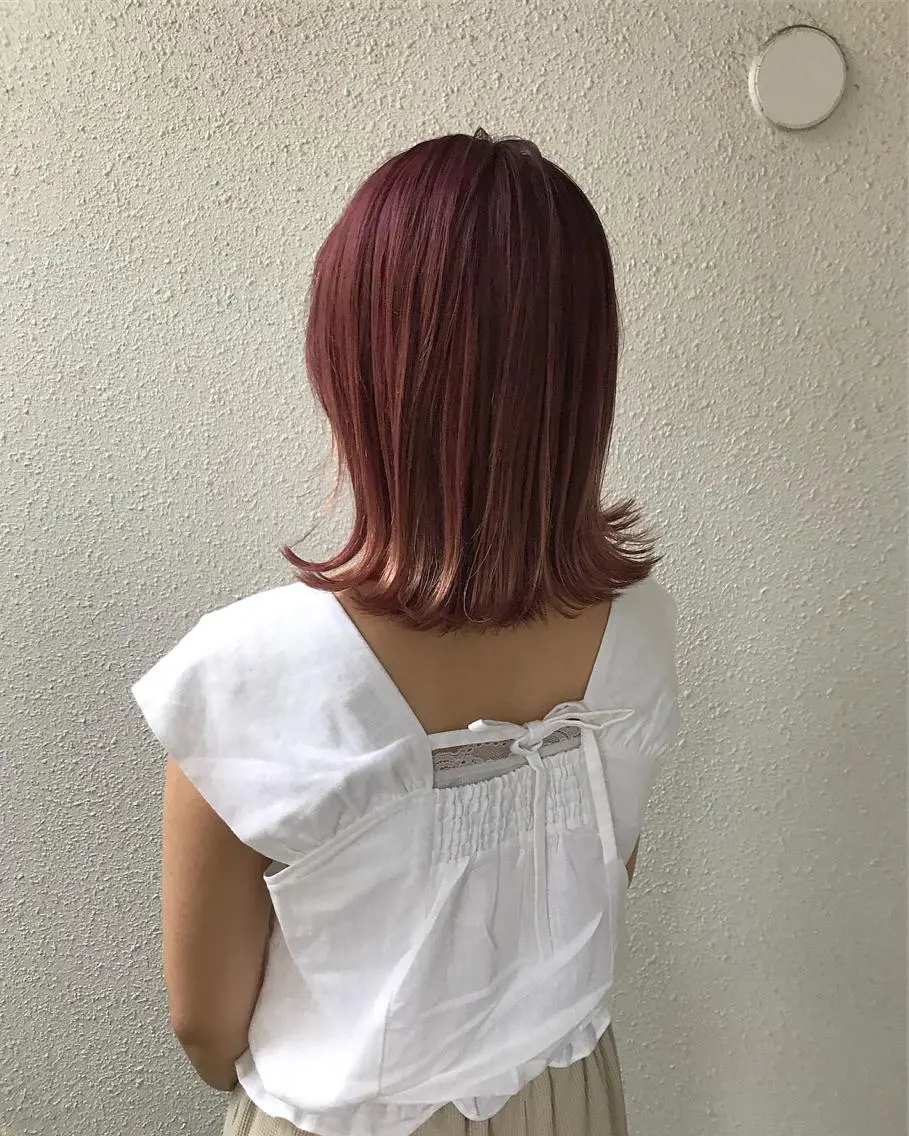 ミディアム カラー ダブルカラー パープルカラー インナーカラー/天神 ブリーチ/吉田のヘアスタイル