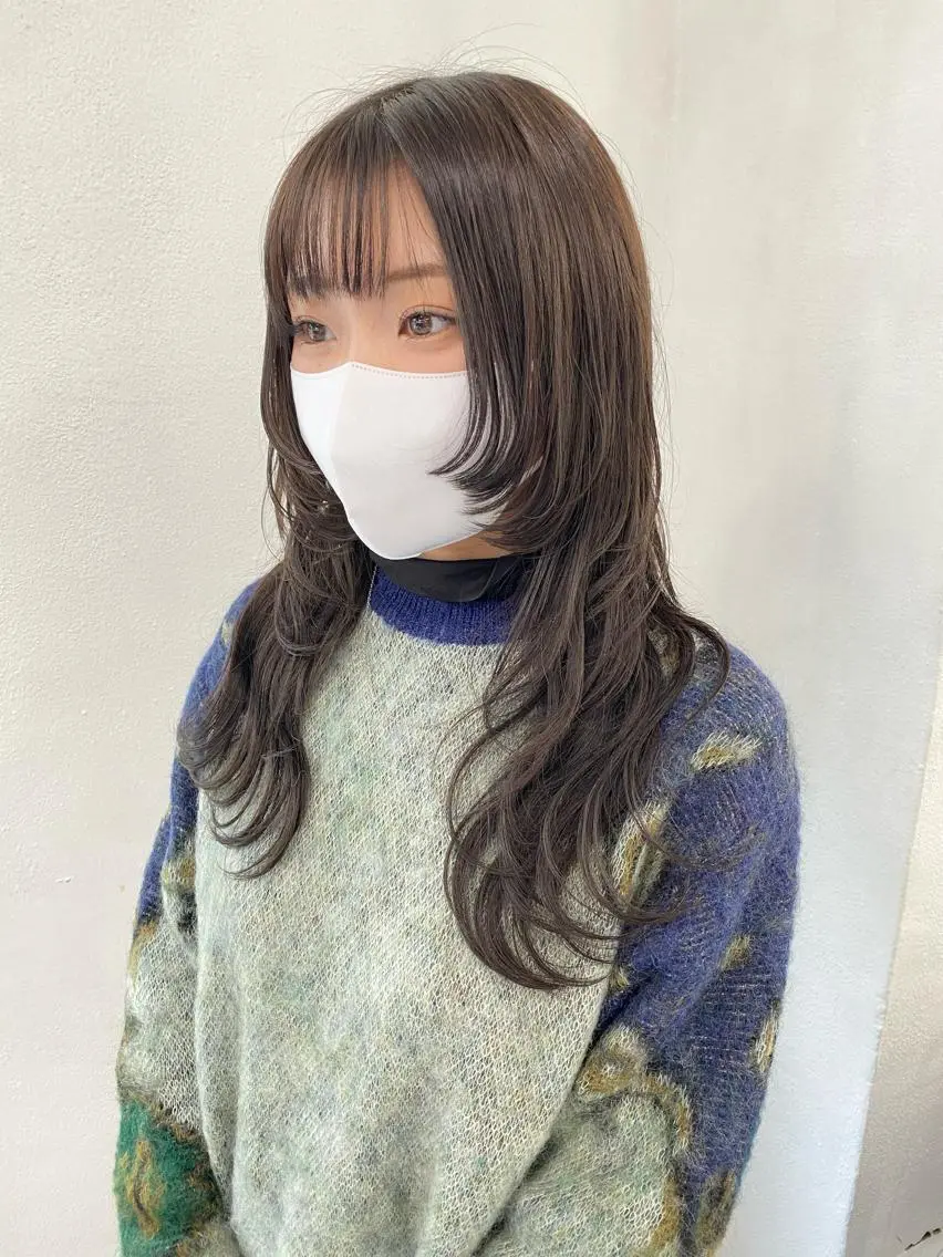 セミロング カラー シールエクステ エクステ カット エクステ レイヤーウルフ エクステ磯部のヘアスタイル