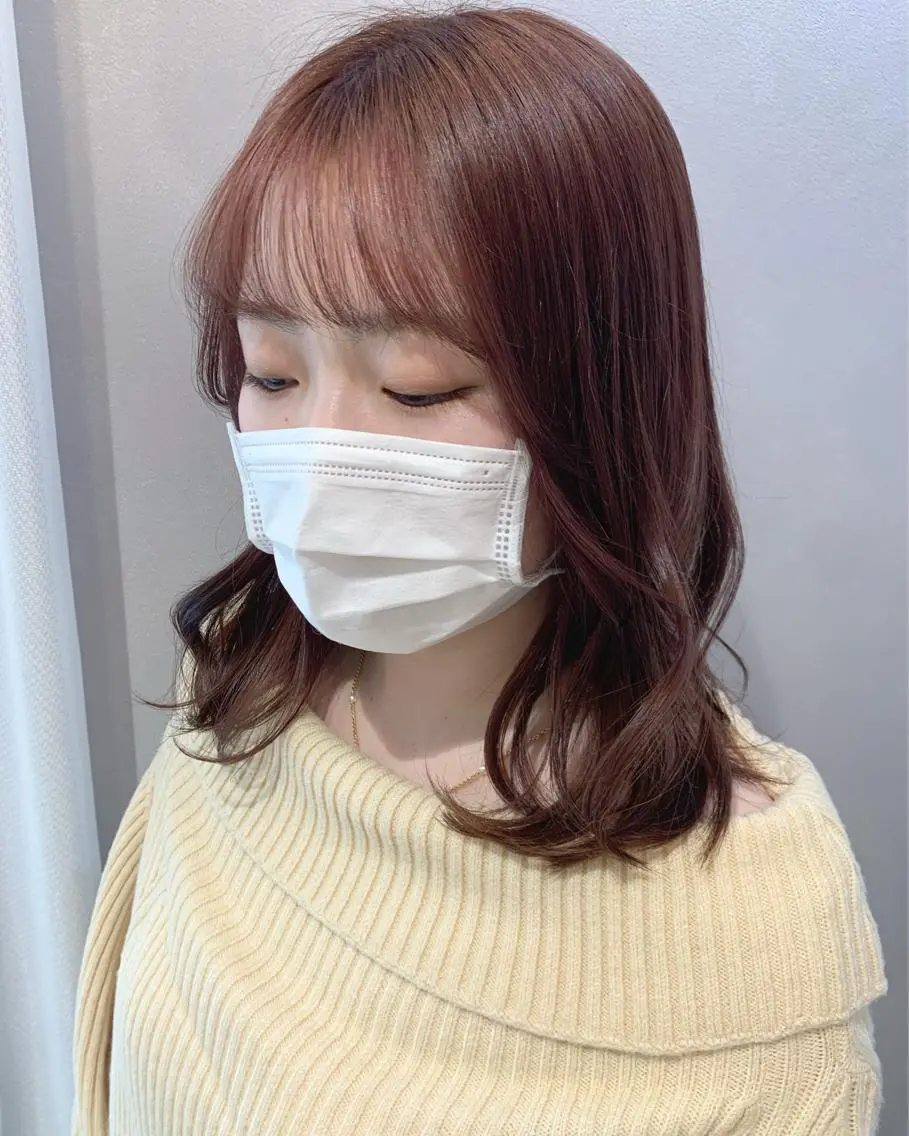 ミディアム カラー ブラウンカラー ピンクカラー ピンクブラウン hubhair レイヤー/透明感のヘアスタイル