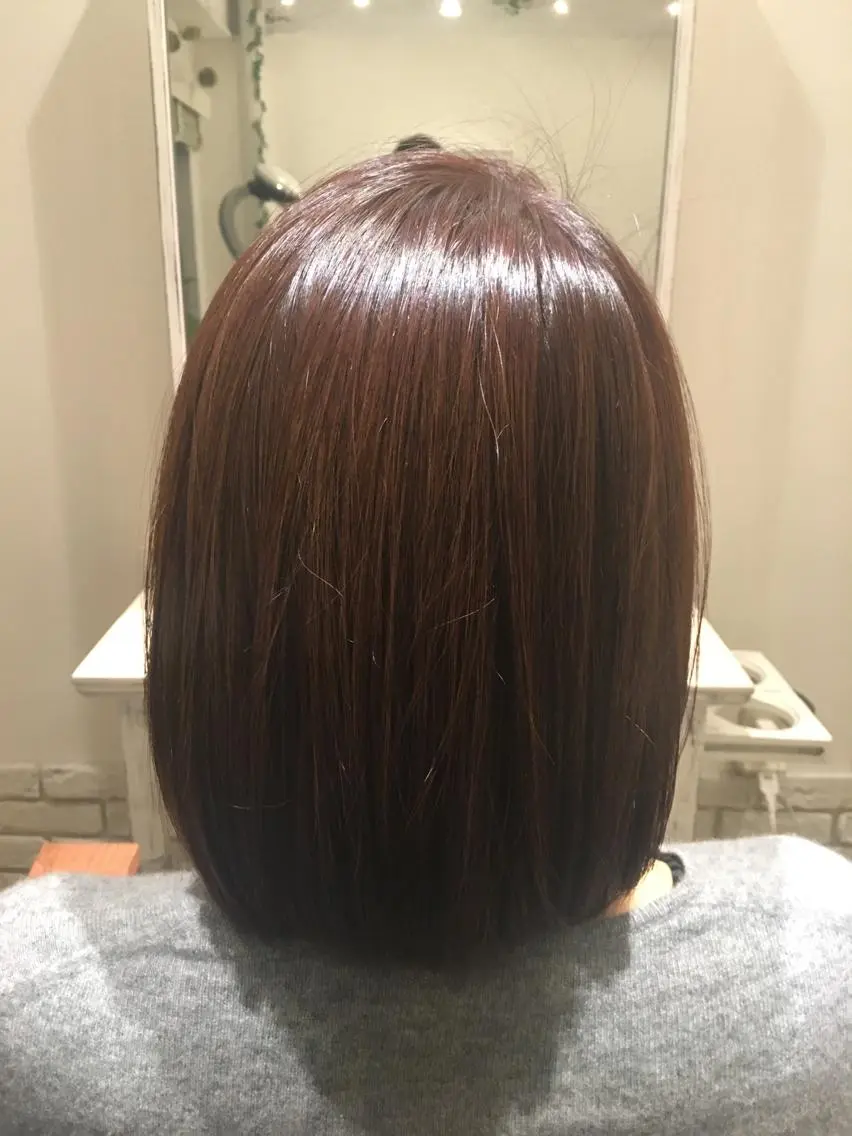 ミディアム カラー ブラウンカラー ラベンダーカラー ラベンダーブラウン ピンクカラー ボブ BANDE 水崎 悟のヘアスタイル