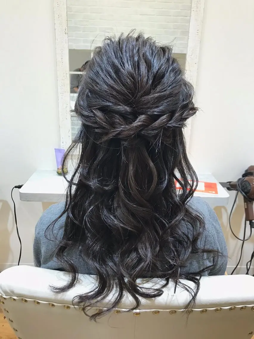 セミロング ヘアアレンジ ハーフアップ 似合わせレイヤー/ 美髪縮毛矯正/ミナエのヘアスタイル