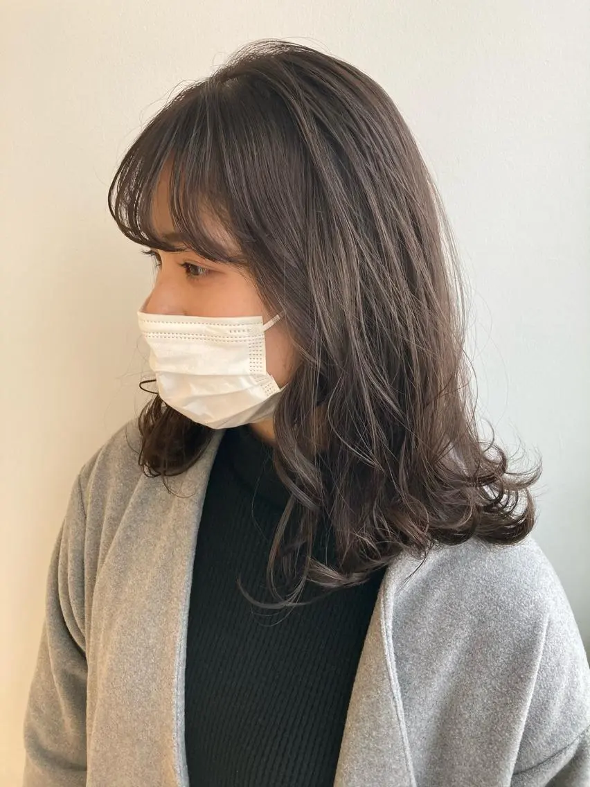 セミロング カラー ショコラグレージュ グレージュ nono/パーマ /顔まわりカット🐈のヘアスタイル
