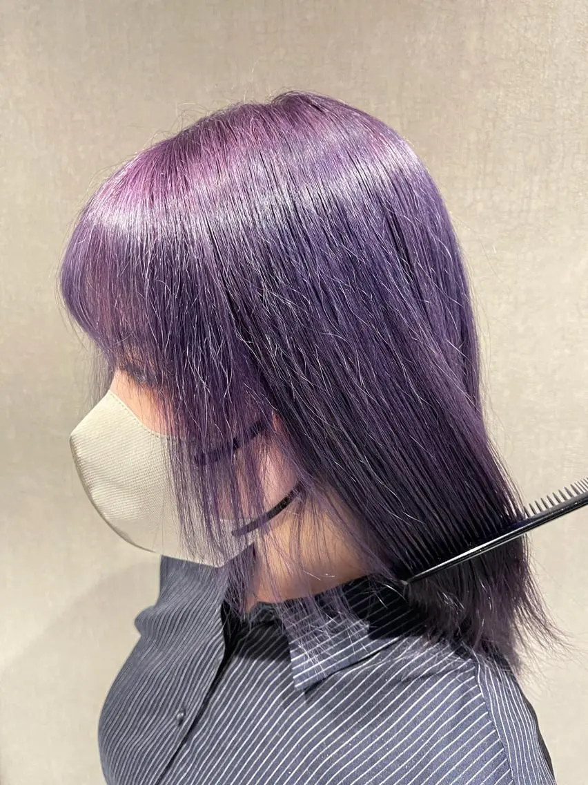 ミディアム カラー パープルカラー カット ヘアカラー 高品質シールエクステ /艶髪/HIROのヘアスタイル