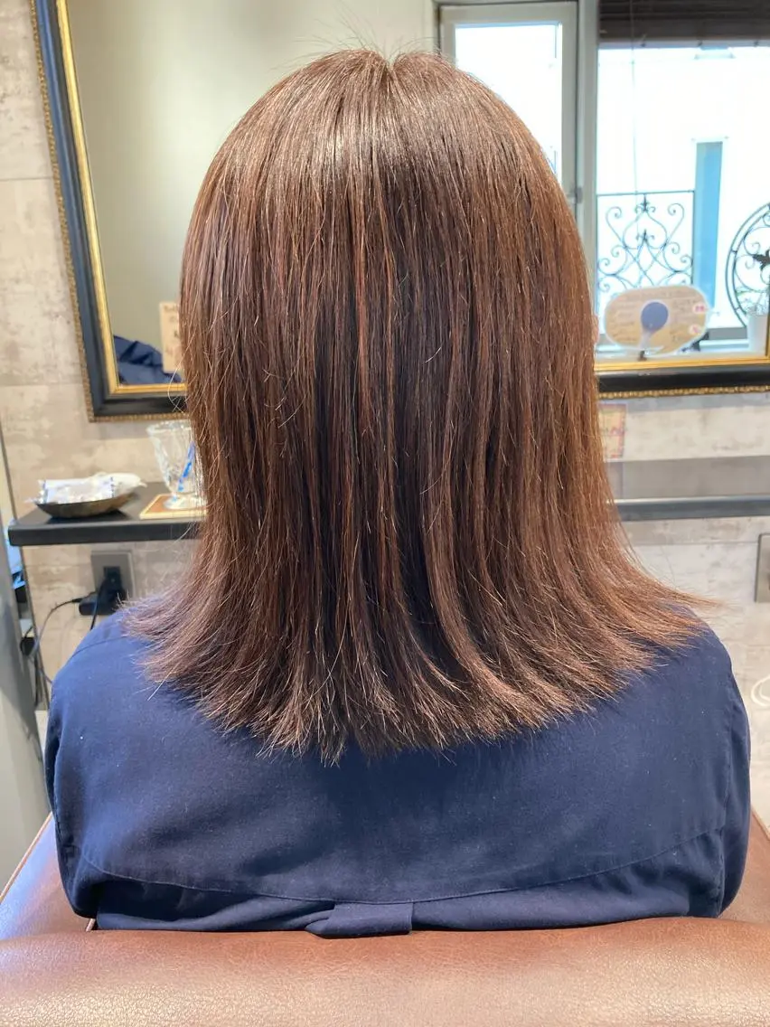 セミロング カラー オレンジ オーガニックカラー 浅野 順一のヘアスタイル
