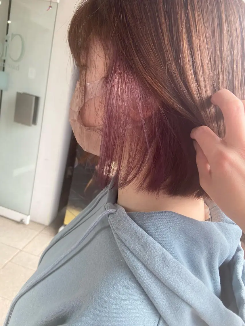 ショート カラー ブリーチ イヤリングカラー ラベンダーカラー 髪質改善/透明感 カラー/西川奈穂のヘアスタイル