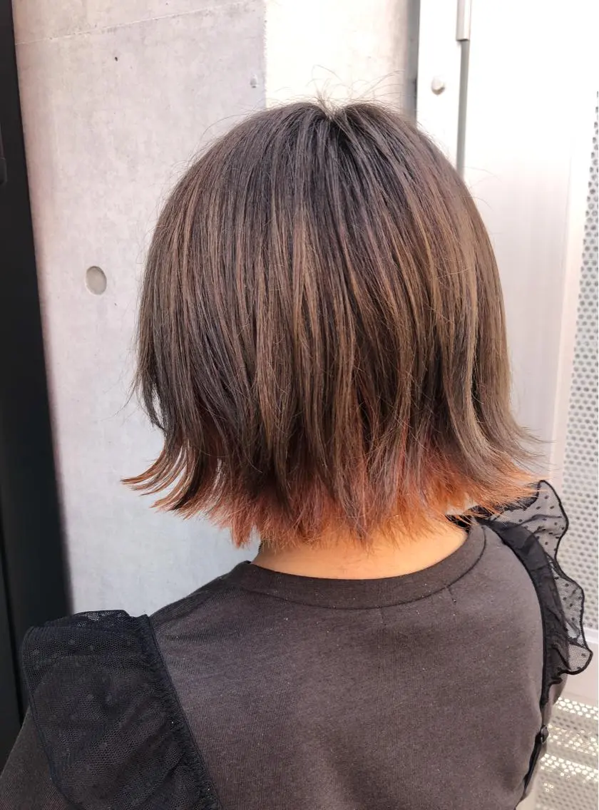 ミディアム カラー パーマ ヘアアレンジ インナーカラー 【白髪ぼかし 専門GBG】自由が丘のヘアスタイル