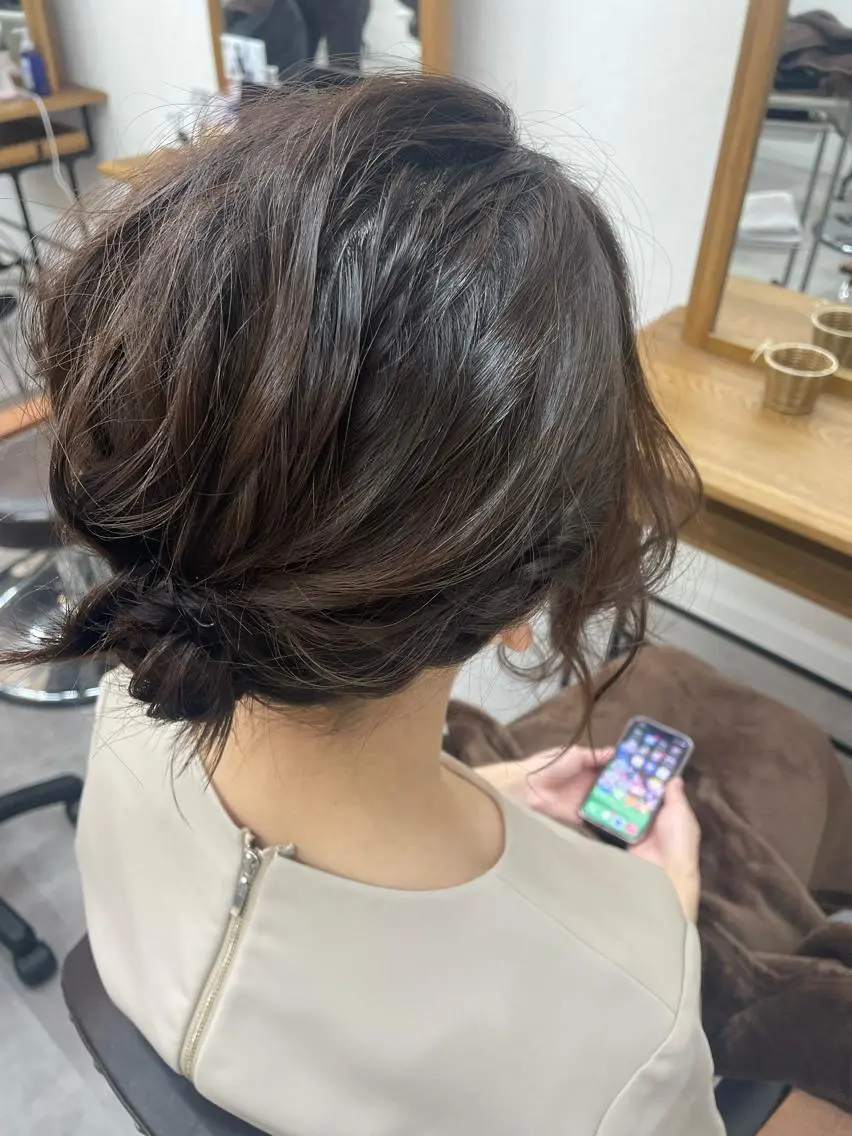 ヘアアレンジ ボブ ブリーチなしWカラー ヘアセット菜希のヘアスタイル