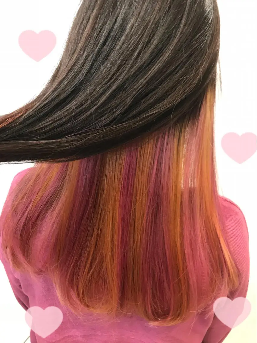 ミディアム カラー オレンジ 新宿駅近♡個室 ♡関口三都季🌜のヘアスタイル