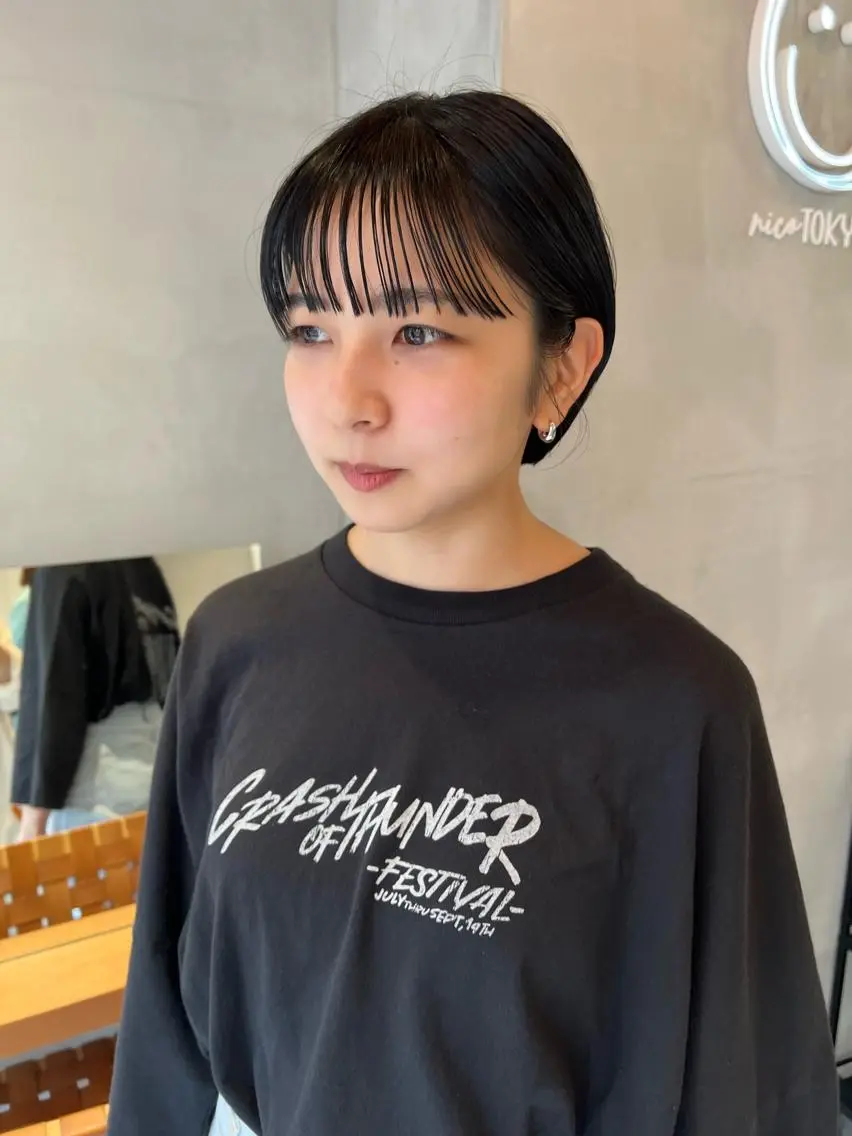 ショート 縮毛矯正ボブ&顔まわ レイヤー♡TOMOEのヘアスタイル