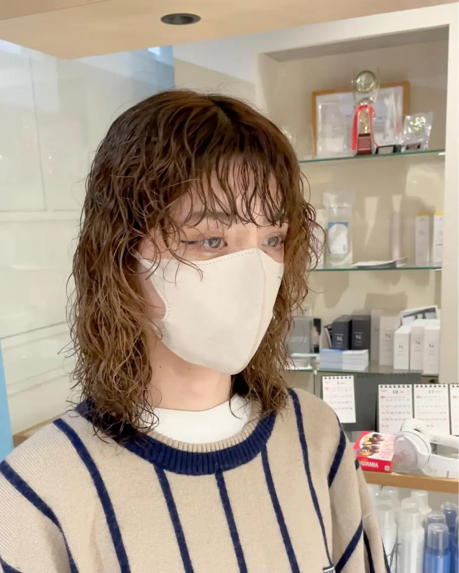 ミディアム カット パーマ トリートメント 大石 陽菜のヘアスタイル
