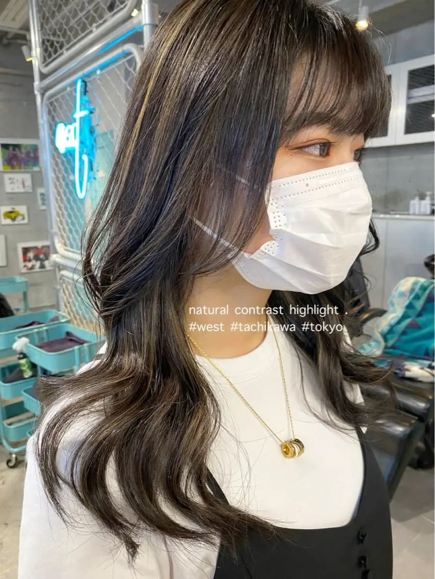 ロング カラー グレージュ ハイライトカラー 外国人風カラー ハイライト 学生 竹嶌 健吾のヘアスタイル