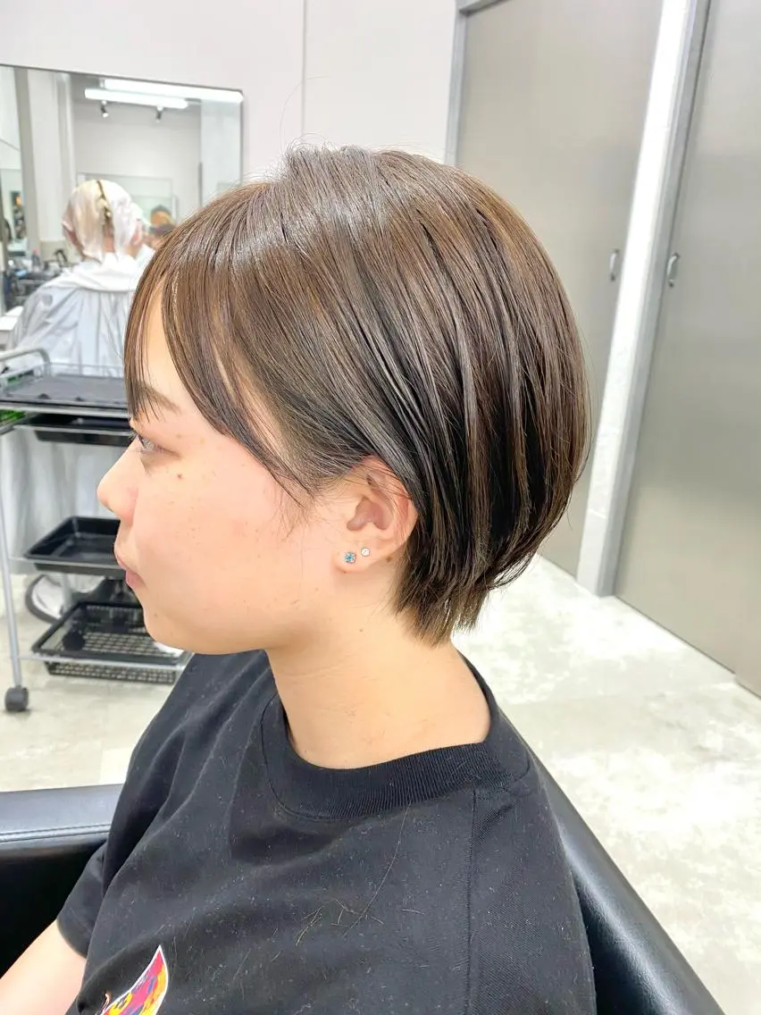 ショート 丸みショート ショートヘア ピンク/ベージュ /似合わせ/田島百華のヘアスタイル