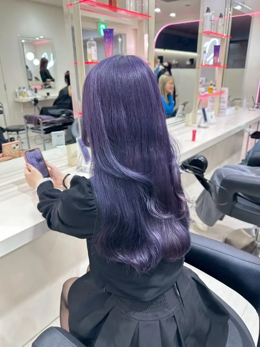 カラー ロング ヘアカラー トリートメント ヘッドスパ ヘアセット ラベンダー/ピンク 💜🌷原宿のヘアスタイル