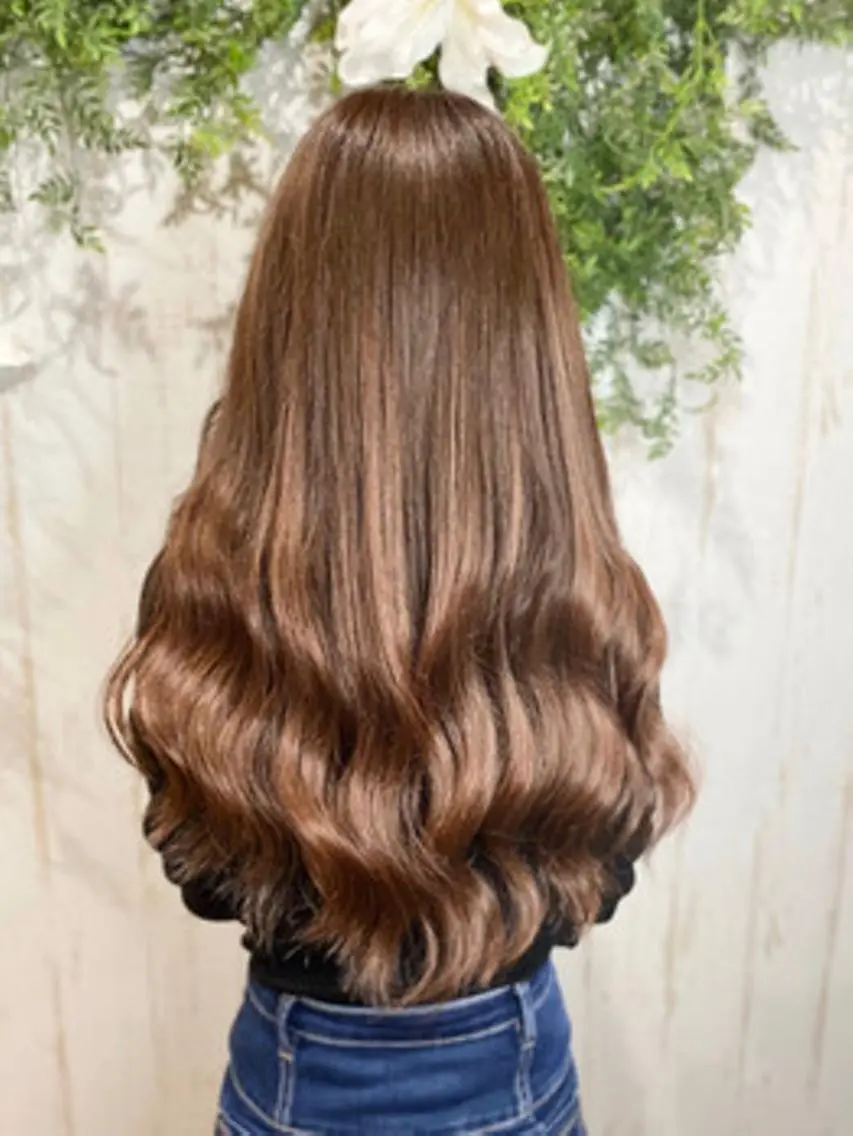 ロング カラー パーマ ヘアアレンジ 大阪レミーエクステ チビ編み込みのヘアスタイル