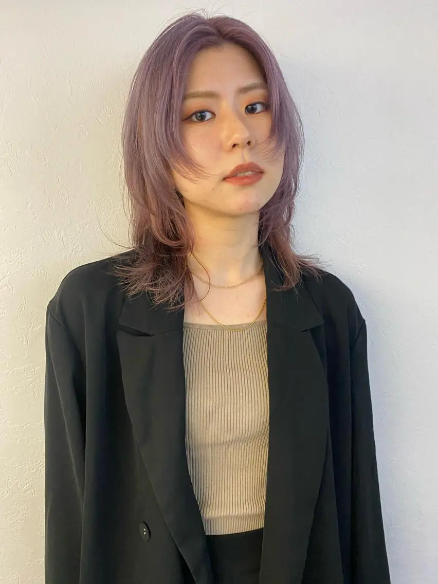 ミディアム カラー ハイトーンカラー ラベンダーカラー ラベンダーピンク ピンクカラー ウルフカット ヘアカラー 森貴裕/ベージュ/ パーマ/オリーブのヘアスタイル
