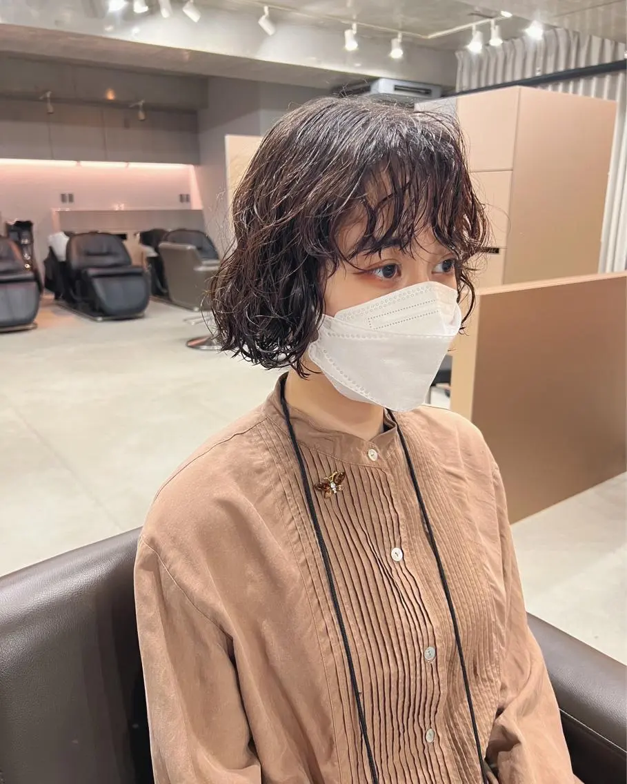 ショート パーマ カット ヘアカラー パーマ ボブパーマコテ巻き風 パーマNo1深江秀平のヘアスタイル