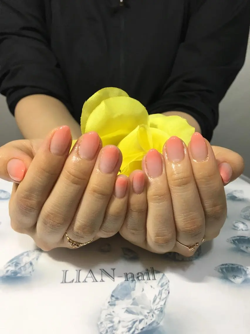 ネイル オレンジ ピンク ハンドネイル LIAN- nailのネイルデザイン