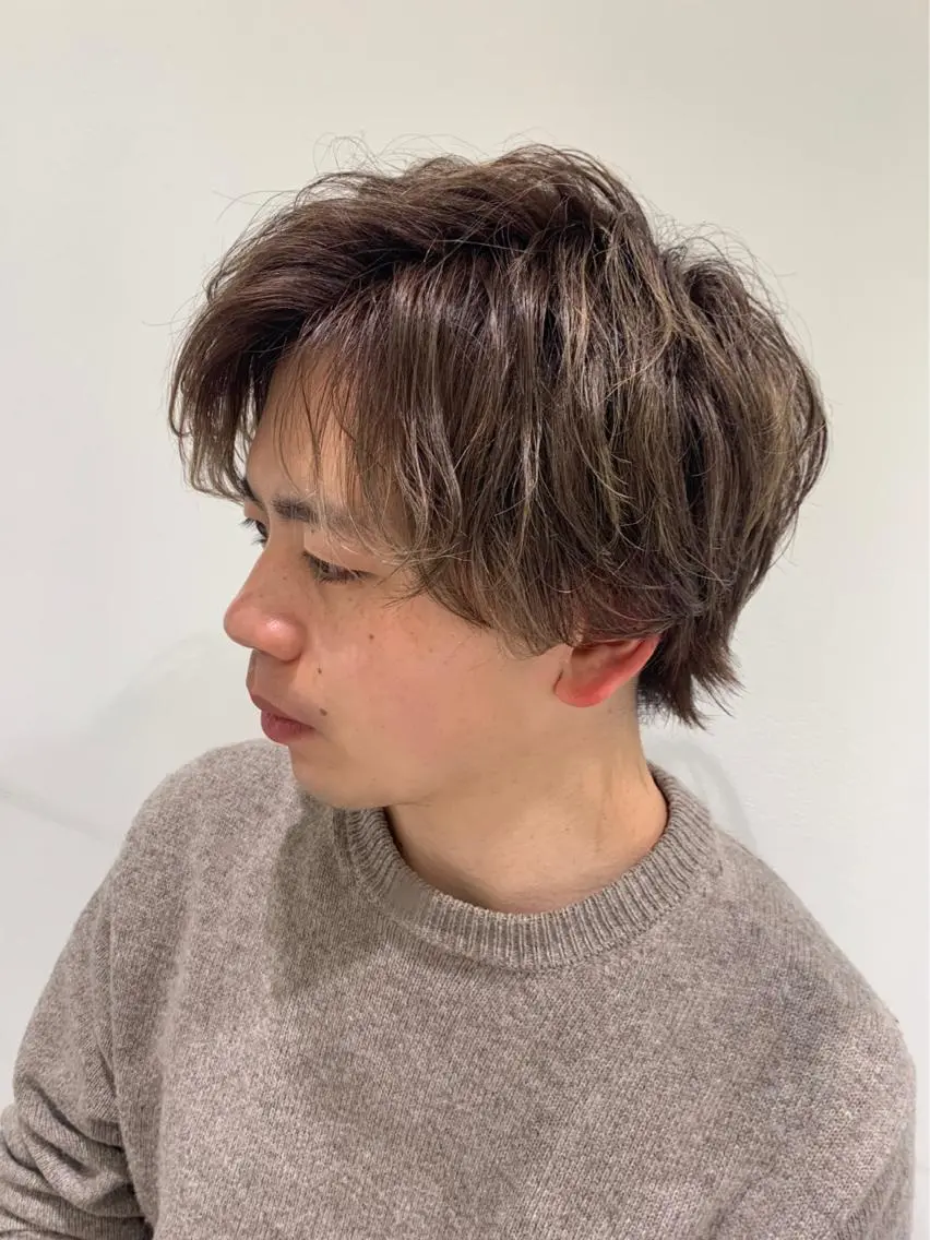 ショート カラー メンズ メンズハイライト ハンサムショート グレージュ ハイライトカラー 外国人風カラー カット 【メンズ縮毛矯正/ Ryoka】のヘアスタイル