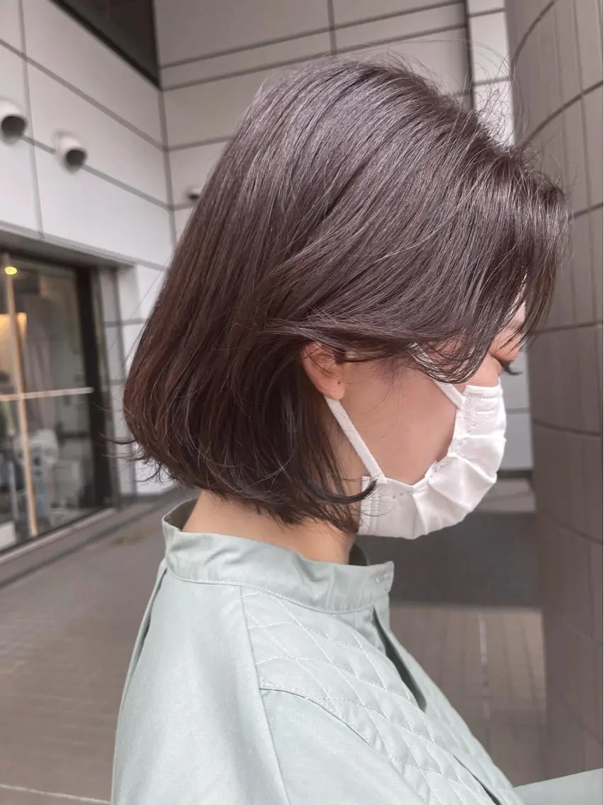 ミディアム カラー アッシュ アッシュブラウン ブラウンカラー ボブ タンバルモリ カット ヘアカラー トリートメント Zina天王寺 CHIAKIのヘアスタイル