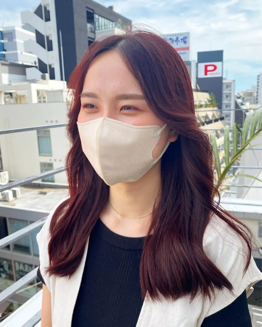 ロング カラー オレンジ オレンジレッド レッドカラー 暖色系特化さくら /福岡天神/レイヤーのヘアスタイル