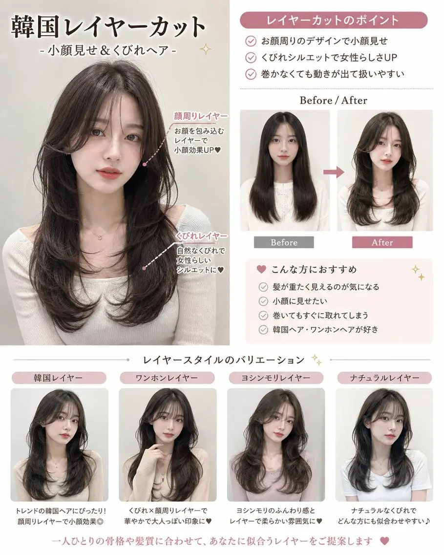 セミロング 髪質改善🧚レイヤー 🩵ワンホン/岡山駅のヘアスタイル