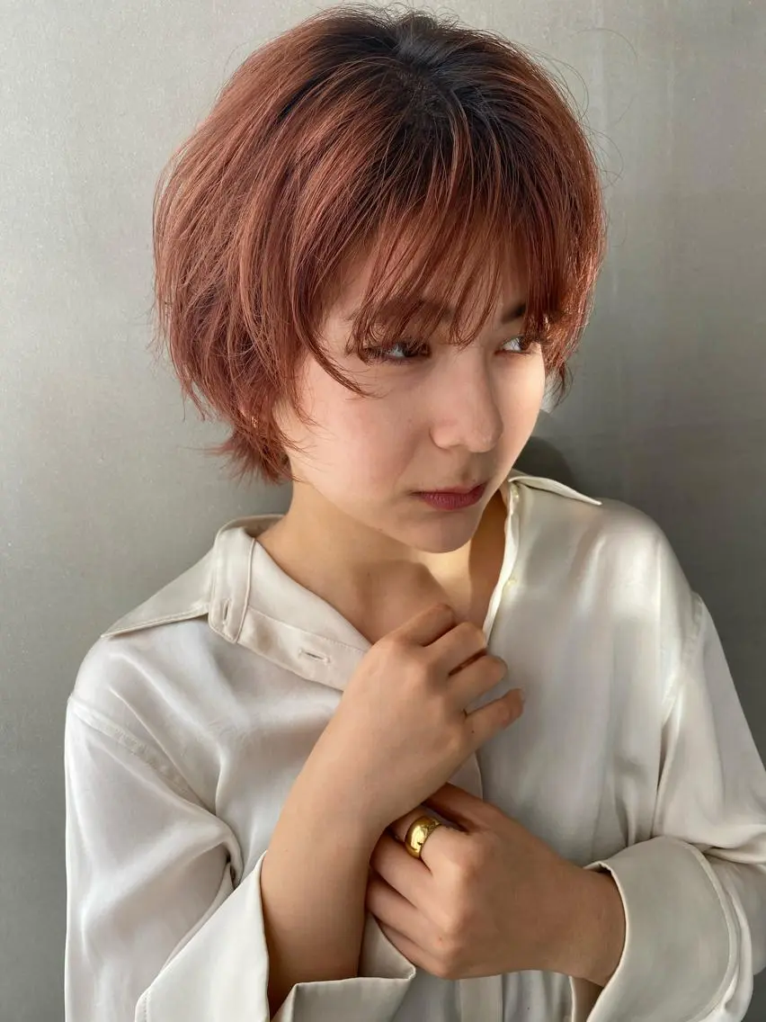 ショート カラー パーマ ヘアアレンジ メンズ キッズ ネイル マツエク・マツパ メンズブリーチ ブリーチ テラコッタ ウルフレイヤーカット /チヒロのヘアスタイル