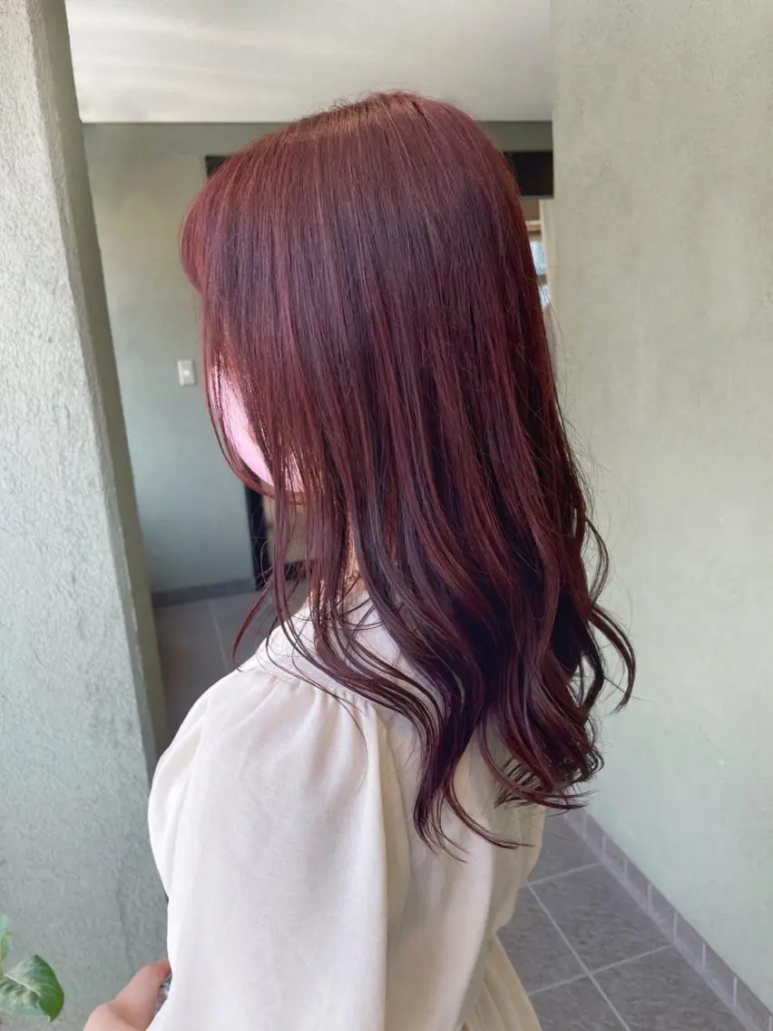 ミディアム カラー レッドカラー カット ヘアカラー トリートメント HIROKI ”博多 /ボブのヘアスタイル