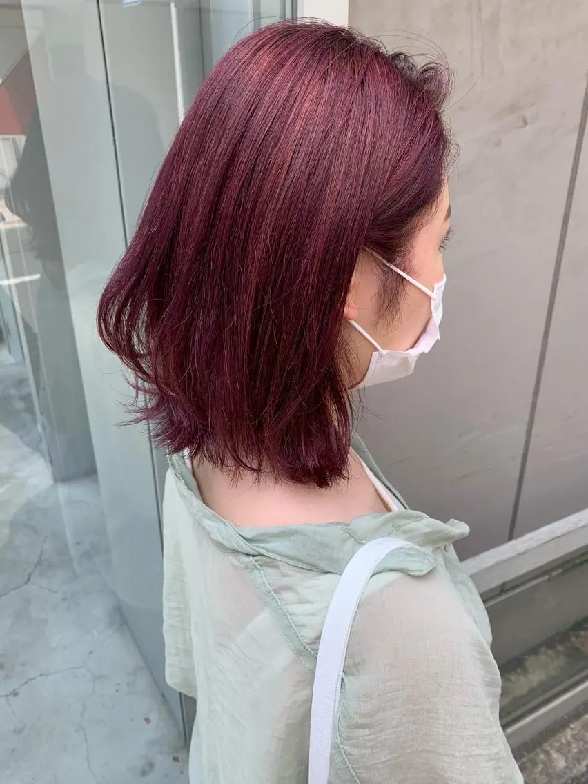 ミディアム カラー ピンクカラー ピンクパープル パープルカラー 大人かわいい💍🤍 ボブ/ショートボブのヘアスタイル