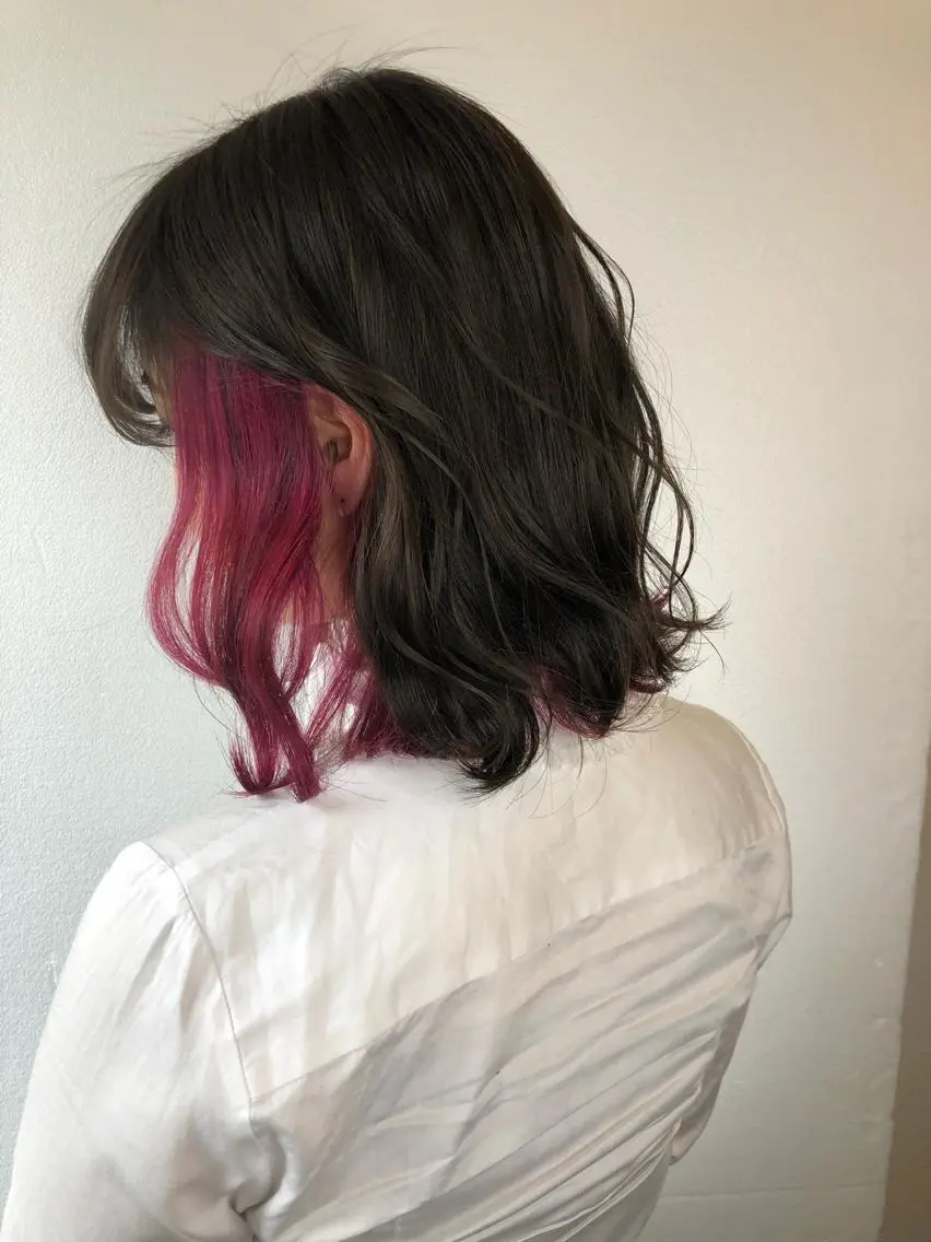 ミディアム カラー ブリーチ インナーカラー ピンクカラー レッドカラー あさだ しゅうたろうのヘアスタイル