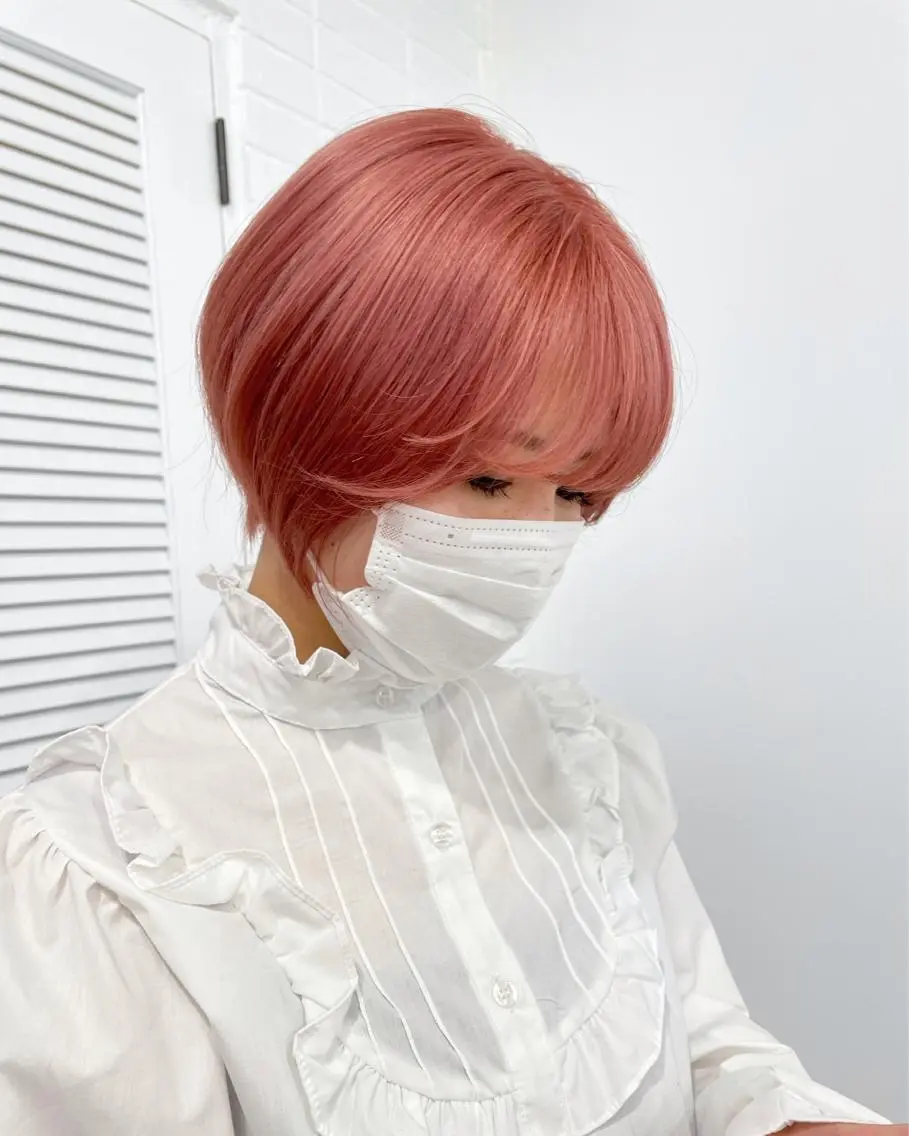 ミディアム カラー ヘアアレンジ ピンクカラー ボブ×柔らかいカラー 🌷misaki𓍼のヘアスタイル