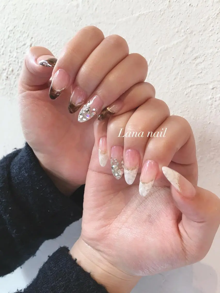 ネイル フレンチネイル 大理石ネイル(マーブル) ハンドネイル Lana nailのネイルデザイン