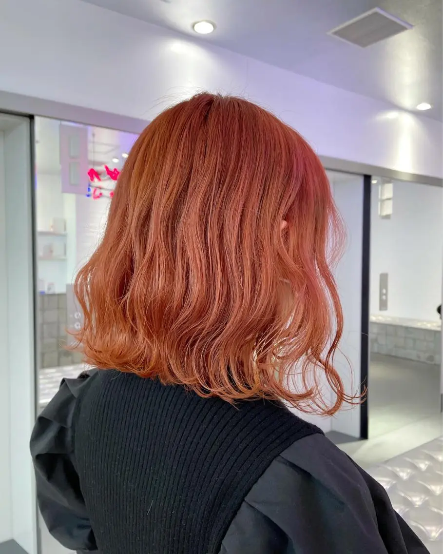 ロング カラー ヘアアレンジ オレンジ ピンクカラー ヘアカラー トリートメント ボブ×柔らかいカラー 🌷misaki𓍼のヘアスタイル