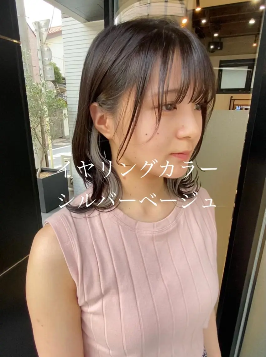 ミディアム カラー ベージュカラー ブリーチ イヤリングカラー ハイトーンカラー インナーカラー ハイトーン/カラー/ 用賀/稲若健太郎のヘアスタイル