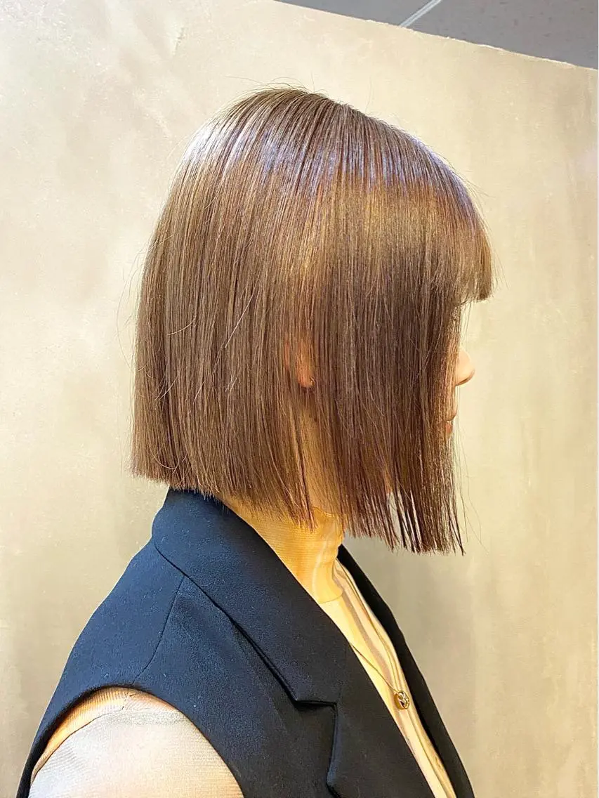 ミディアム カラー パーマ ヘアアレンジ ベージュカラー ブリーチ ブリーチなしカラー ボブ カット ヘアカラー トリートメント ハル🌸柔色/ ブリーチなし/艶髪のヘアスタイル