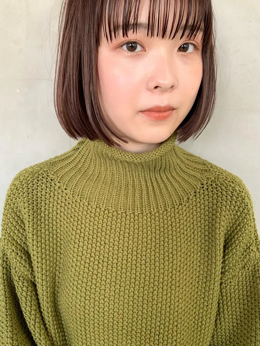 ミディアム カラー ブラウンカラー ピンクカラー ピンクブラウン ボブ 榑松 恵里のヘアスタイル
