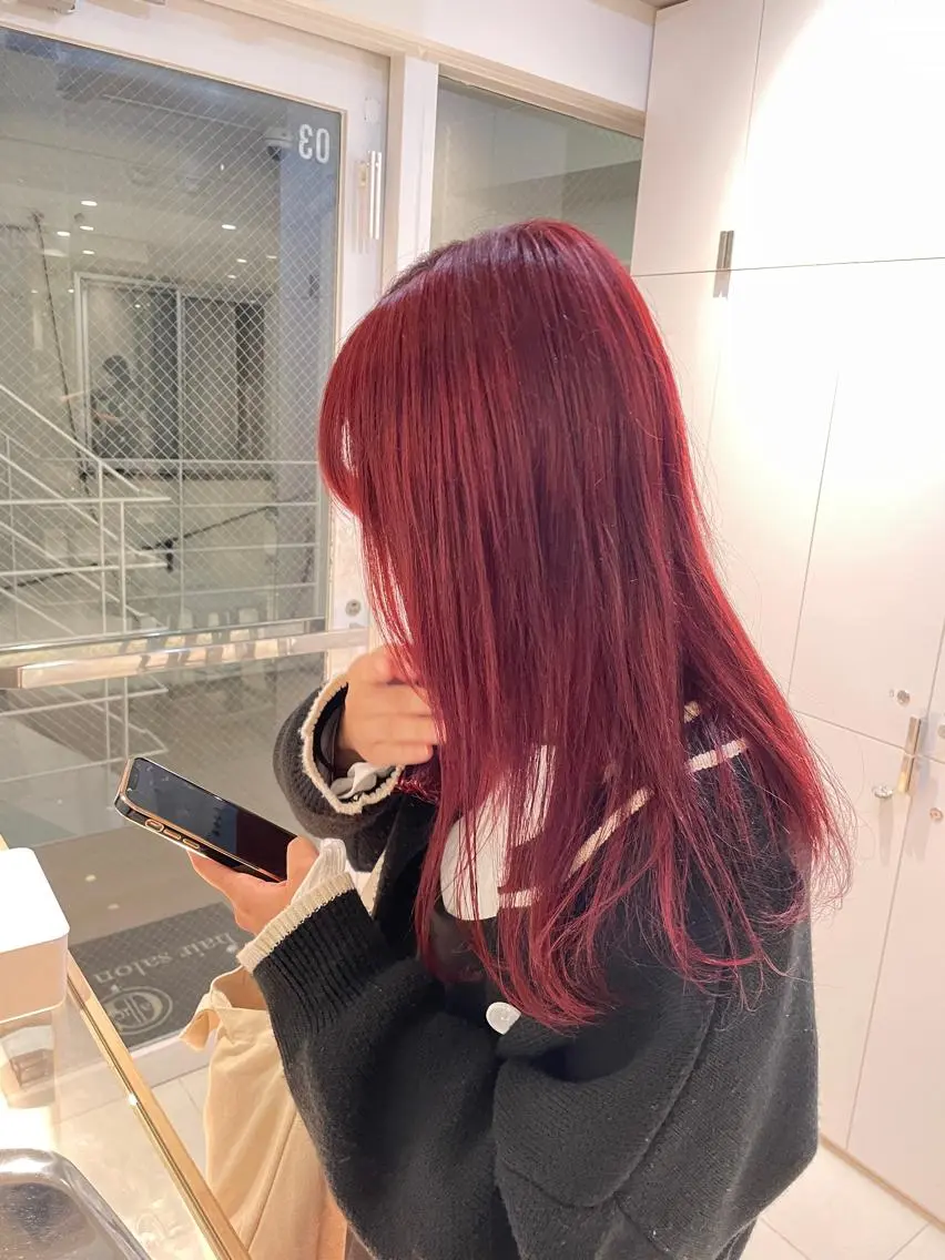 ロング カラー ヘアアレンジ レッドカラー カット トリートメント ヘッドスパ ヘアセット 艶カラー✨縮毛矯正✨ 翁長孝輔のヘアスタイル