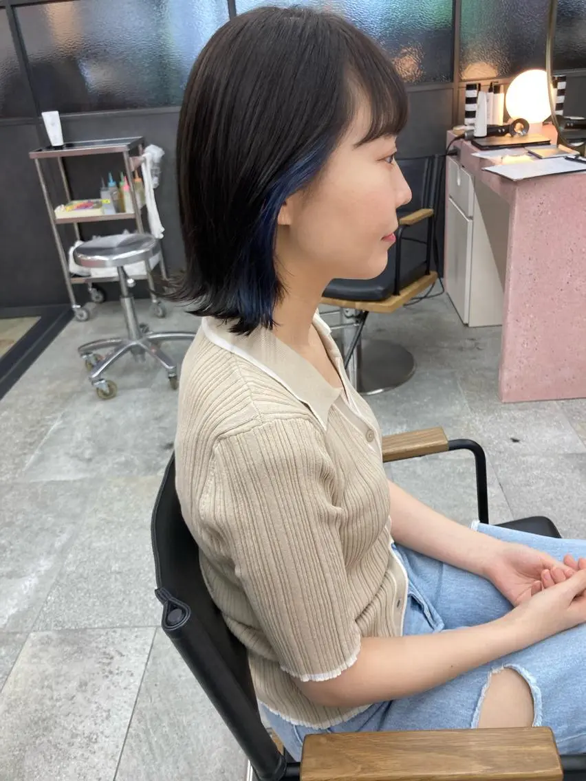 ミディアム カラー ブルーカラー カット ヘアカラー 小木曽智美 /ボブ/ショートのヘアスタイル