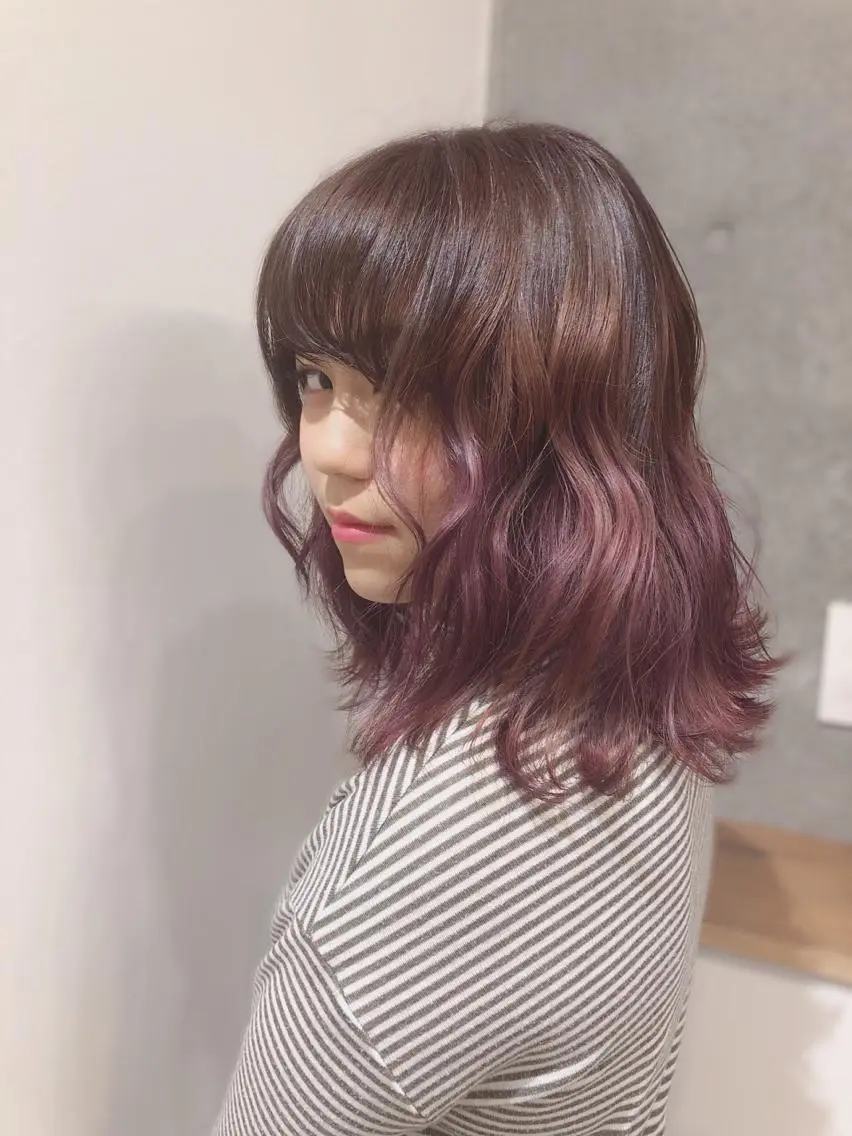セミロング カラー ヘアアレンジ グラデーションカラー ピンクカラー 🦋美髪/エクステ 🦋アベイクミのヘアスタイル