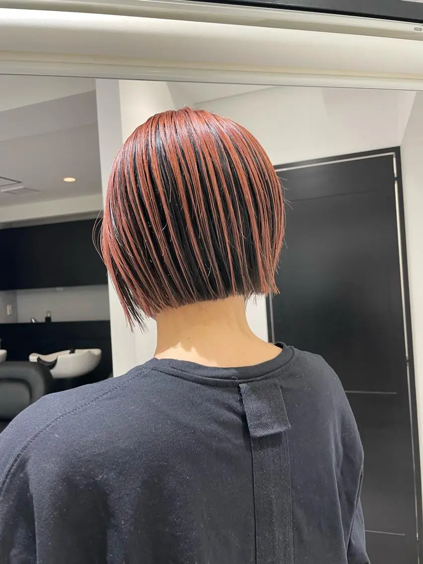 ショート カラー オレンジ ボブ カット ヘアカラー トリートメント ヘアセット メンズ特化 パーマ/オザワのヘアスタイル