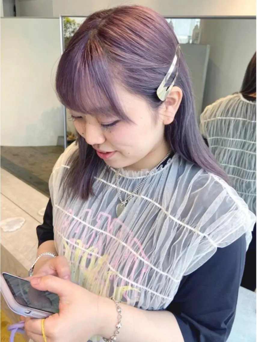 ミディアム カラー パープルカラー ヘアカラー トリートメント 大阪/肥後橋/淀屋橋 ワタナベサキ🪿🤍のヘアスタイル