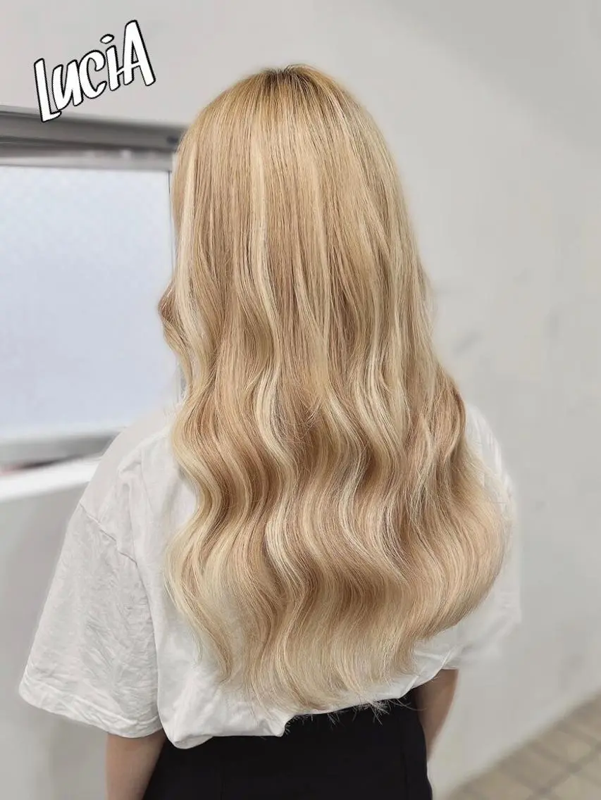 ロング カラー ヘアアレンジ シールエクステ アディクシーカラー バレイヤージュ ブリーチ ダブルカラー エクステ7:30〜 LuciA\5900のヘアスタイル
