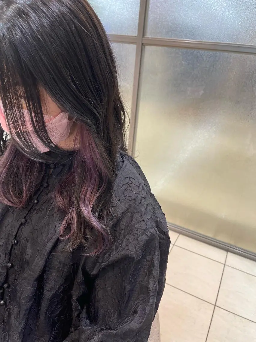 ロング カラー 黒髪 ブルーカラー ブルーブラック ラベンダーカラー ラベンダーピンク カネヒラ リョウスケのヘアスタイル
