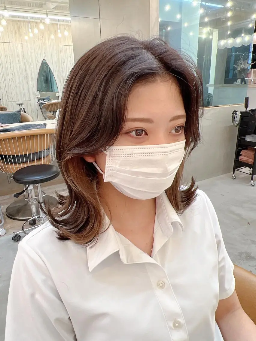ミディアム カット ヘアカラー トリートメント 🌷レイヤー縮毛/ 艶カラー/ami🌷のヘアスタイル