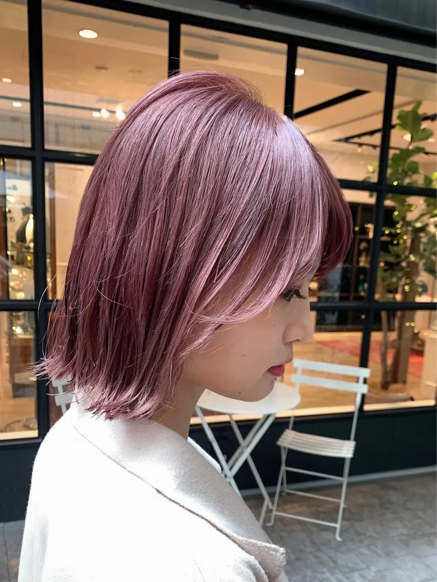 セミロング カラー パーマ ヘアアレンジ ベージュカラー ピンクカラー ピンクベージュ 骨格別小顔カット/ 顔周りカット/金井のヘアスタイル
