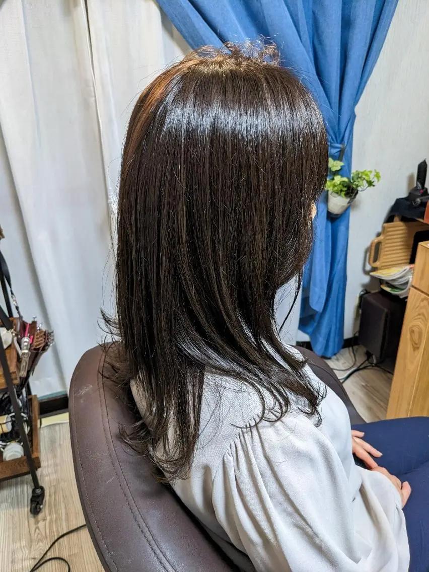ロング カラー 髪質改善 ヘアカラー トリートメント 池田 恵久美のヘアスタイル