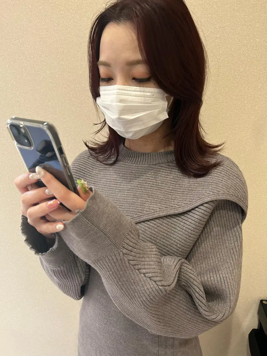 ミディアム カラー レッドカラー エギョモリ 外国人対応 佐久間のヘアスタイル